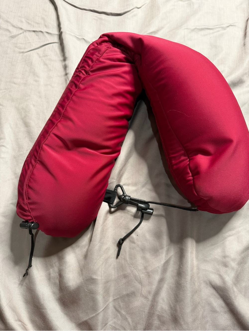 Plush Red Travel Neck Pillow with Adjustable Toggle